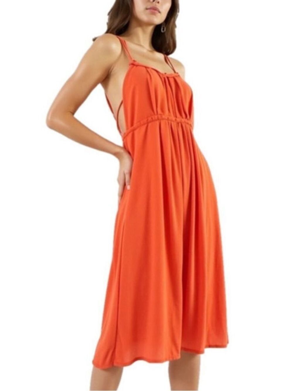 See U Soon La Redoute Burnt Orange Strappy Dress Boho Flowy XS